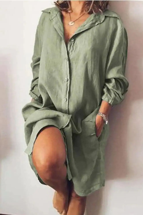 Kathiadress mid-length solid color single-breasted shirt dress