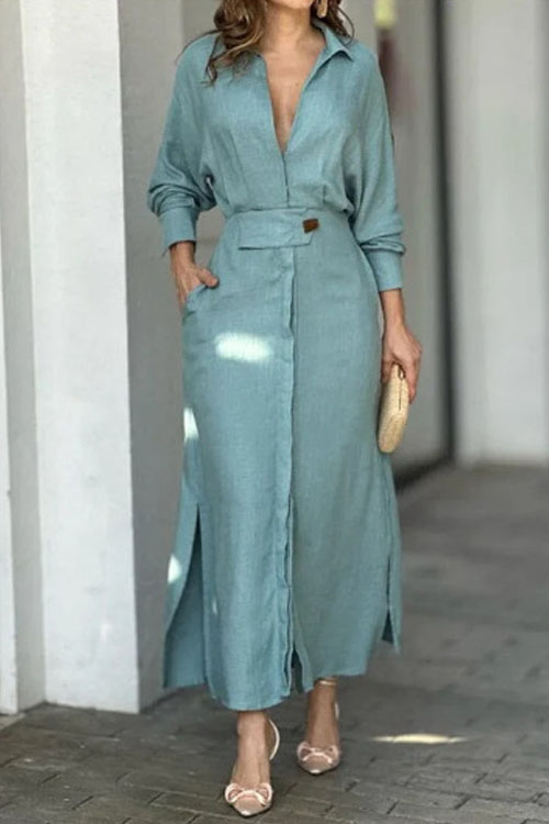 Kathiadress Solid color shirt collar elegant slim midi skirt