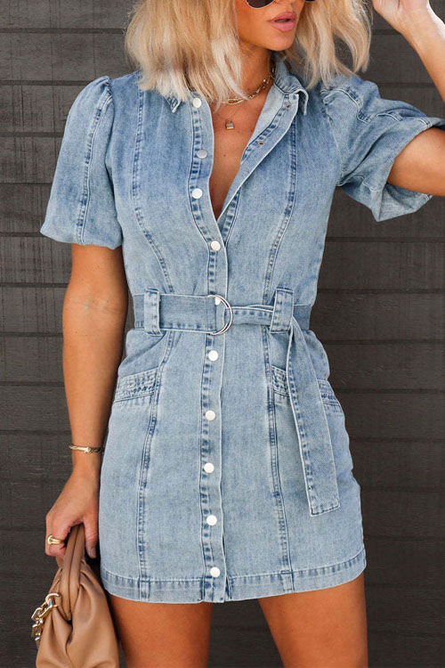 Kathiadress Fashionable loose casual denim short sleeve dress
