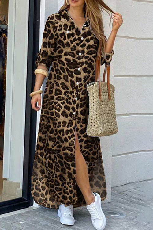 Kathiadress  Casual leopard print fashionable slit maxi  dress