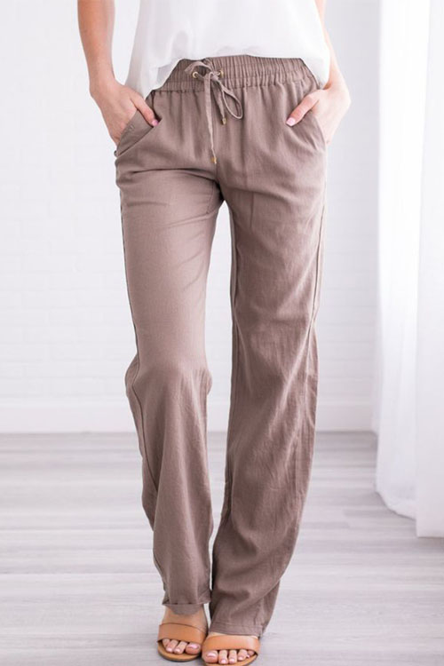 Kathiadress Solid color loose drawstring casual wide leg trousers