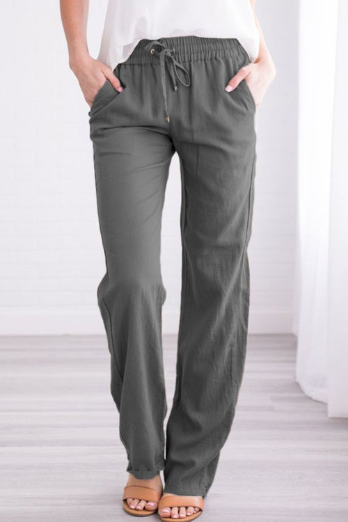 Kathiadress Solid color loose drawstring casual wide leg trousers