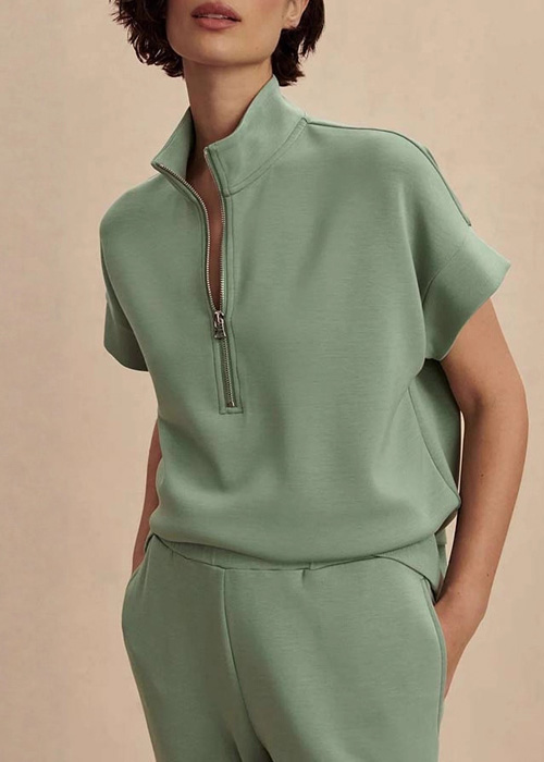 Kathiadress  Short-sleeved zipper lapel Two-piece Set
