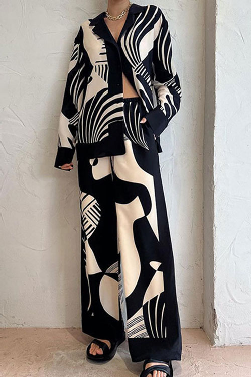 Kathiadress   Fashion printed long cardigan straight pants suit