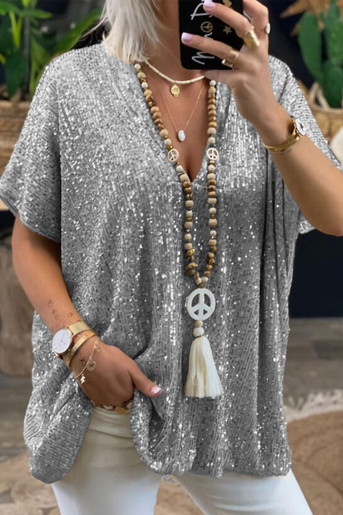 Kathiadress Urban casual loose pullover sequined T-shirt 