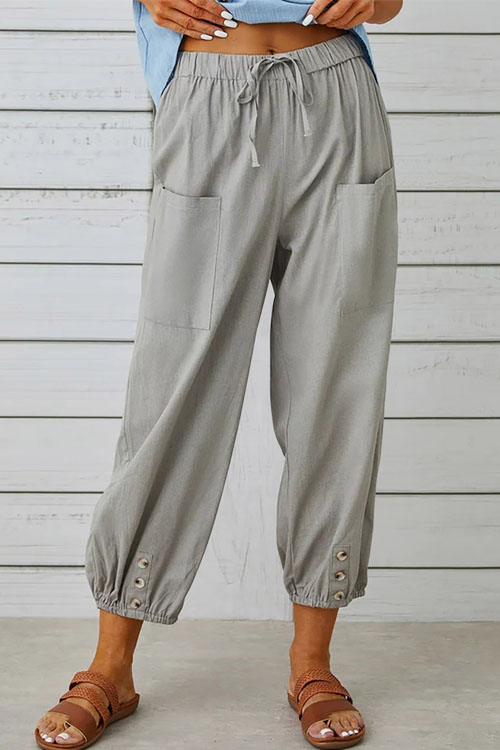 Kathiadress Loose style high waist buttoned cropped trousers pants