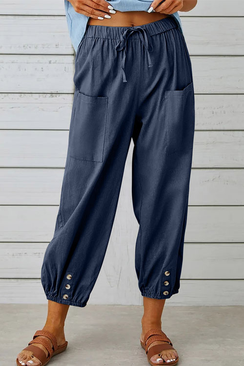 Kathiadress Loose style high waist buttoned cropped trousers pants