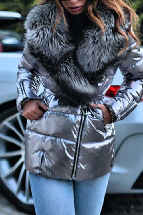 Kathiadress Shiny large fur collar down coat