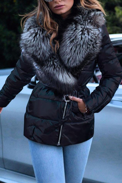 Kathiadress Shiny large fur collar down coat