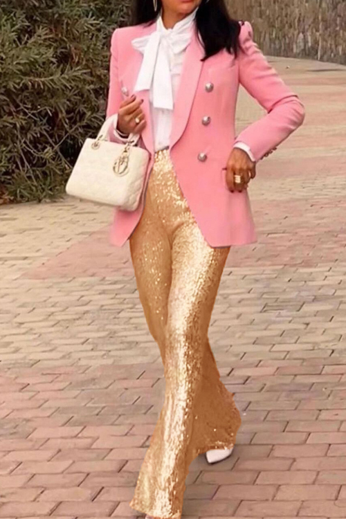 Kathiadress Solid color sequined fashionable casual straight pants