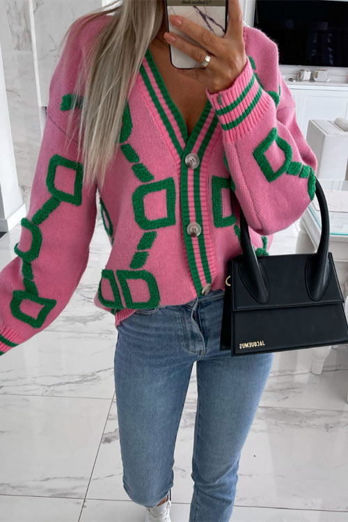Kathiadress Casual contrasting letter single-breasted sweater cardigan 
