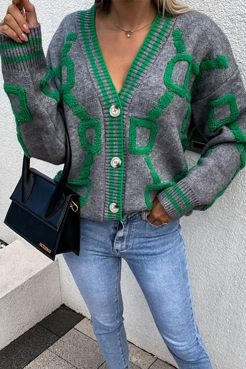 Kathiadress Casual contrasting letter single-breasted sweater cardigan 