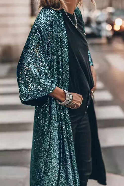 Kathiadress Stylish Party Sequined Cardigan Jacket