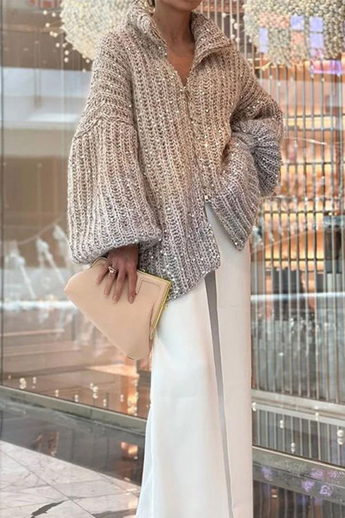 Kathiadress Premium comfortable sequined V-neck sweater