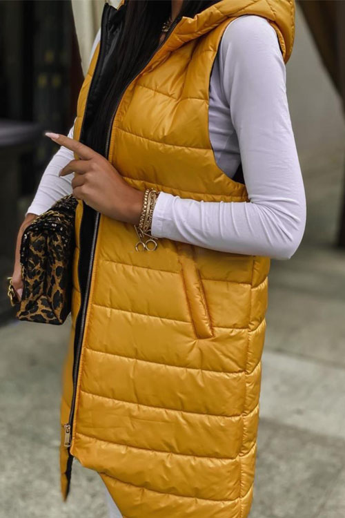 Kathiadress Hooded vest single-breasted sleeveless mid-length coat 