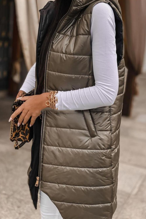 Kathiadress Hooded vest single-breasted sleeveless mid-length coat 