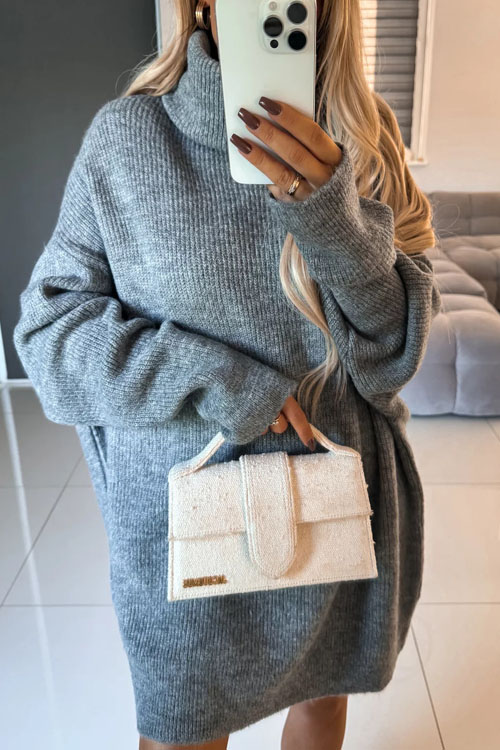 Kathiadress High-neck long-sleeved knitted long sweater top