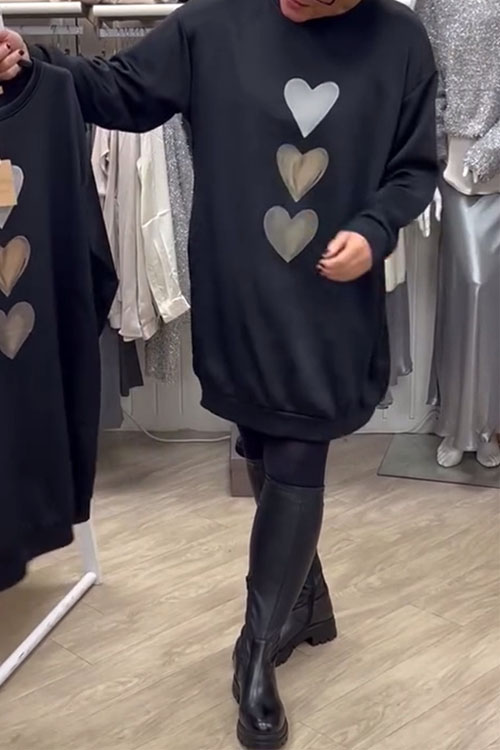 Kathiadress Casual Heart-Shaped Sweatshirt Dress