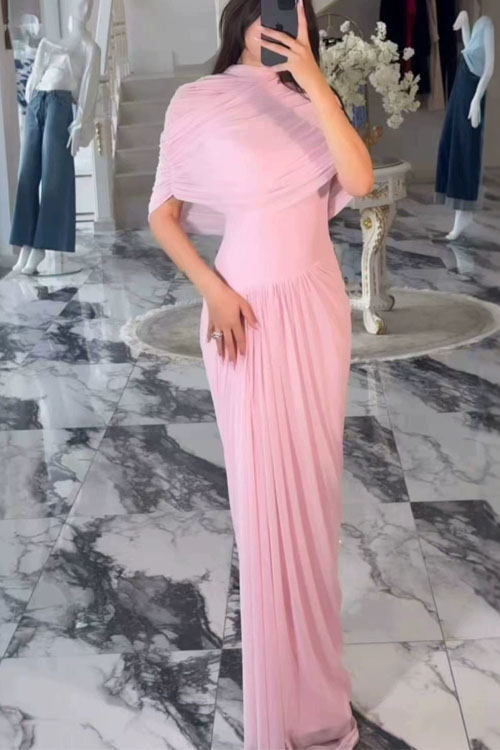 Kathiadress  Retro-style shawl-style pleated bodycon maxi dress