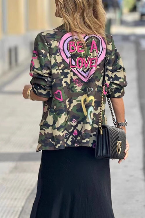 Kathiadress Casual lapel button camouflage blazer