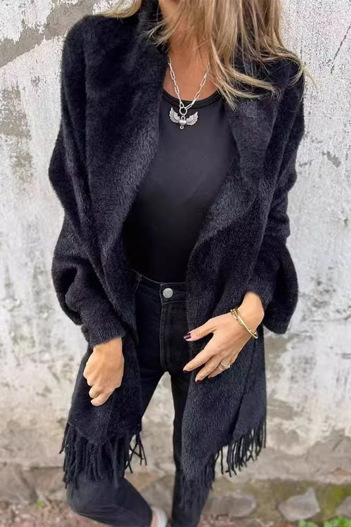 Kathiadress Casual Knitted Plush Fringed Shawl Jacket