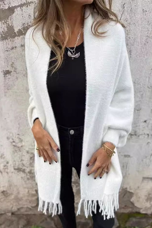 Kathiadress Casual Knitted Plush Fringed Shawl Jacket