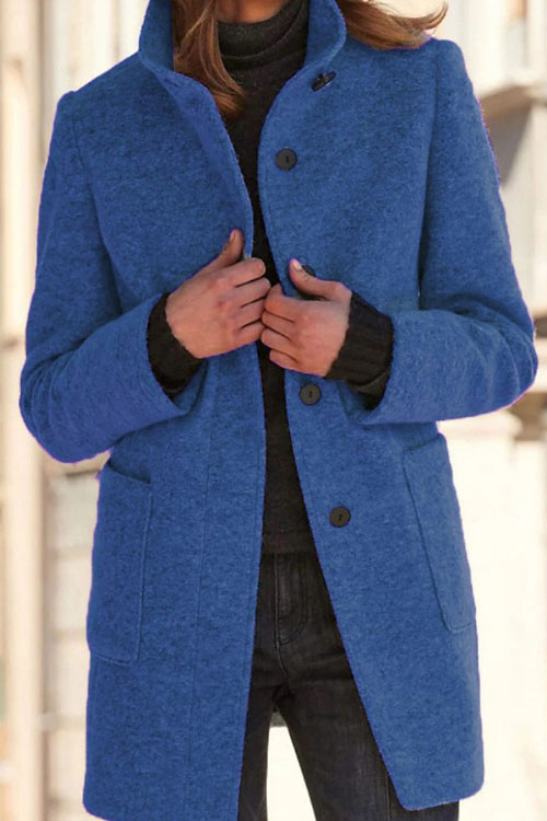 Kathiadress Retro solid color buttoned stand collar woolen jacket