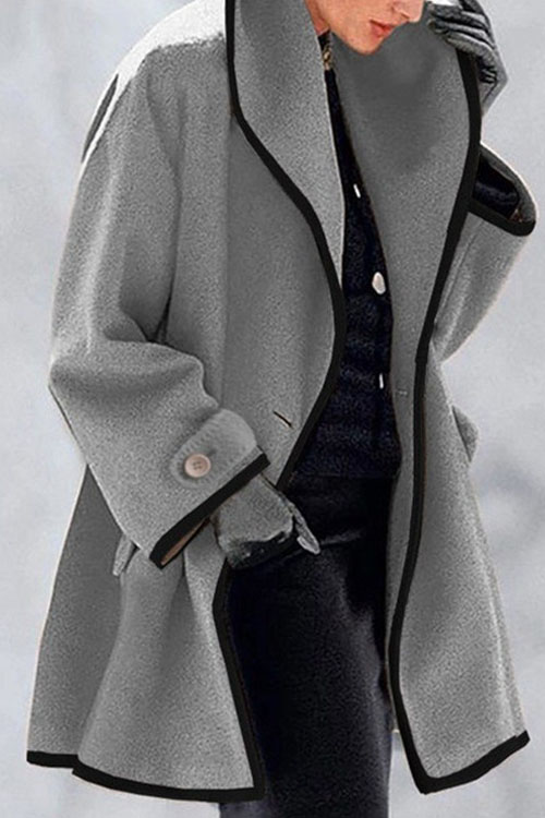 Kathiadress Autumn and winter round neck loose hooded woolen coat