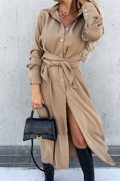 Kathiadress Solid color  long sleeves cardigan dress