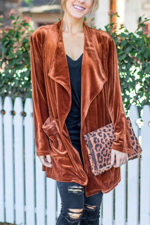 Kathiadress Velvet loose double patch pocket cardigan jacket