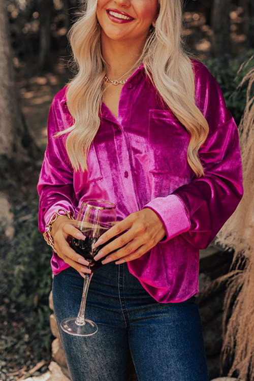 Kathiadress Velvet elegant lapel loose long sleeve shirt