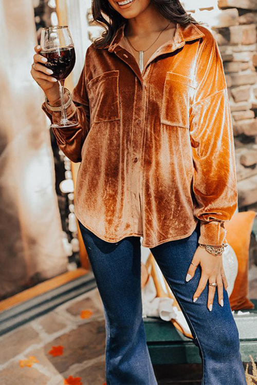 Kathiadress Velvet elegant lapel loose long sleeve shirt