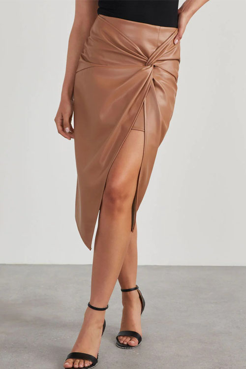 kathiadress Slit mid-length  hottie hip-hugging leather skirt