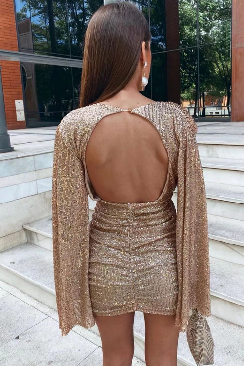 Kathiadress V-neck waist-hugging hip backless party dress