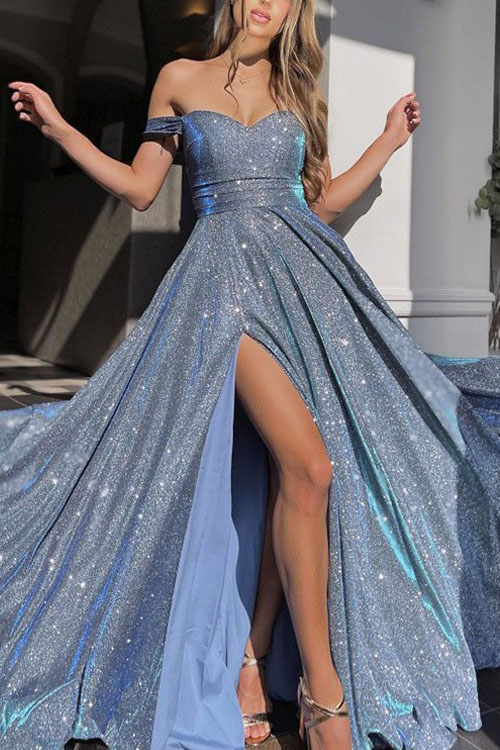 Kathiadress  Banquet sequined big skirt tube top fashion slit dress