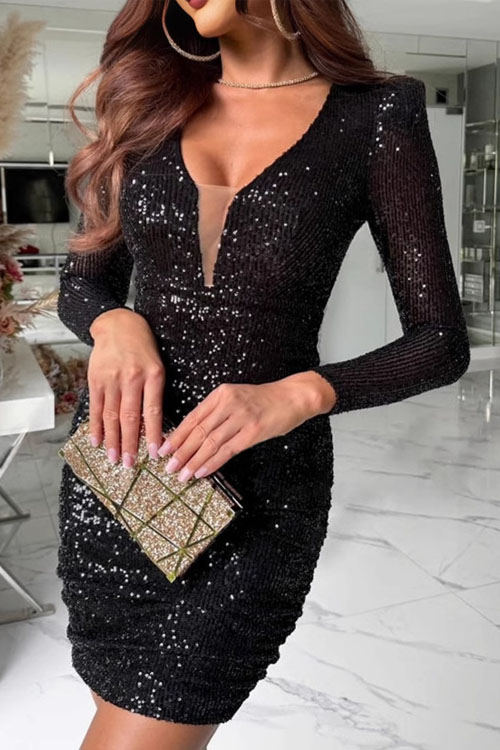 Kathiadress V-neck Bodycon Sequin Evening Gown