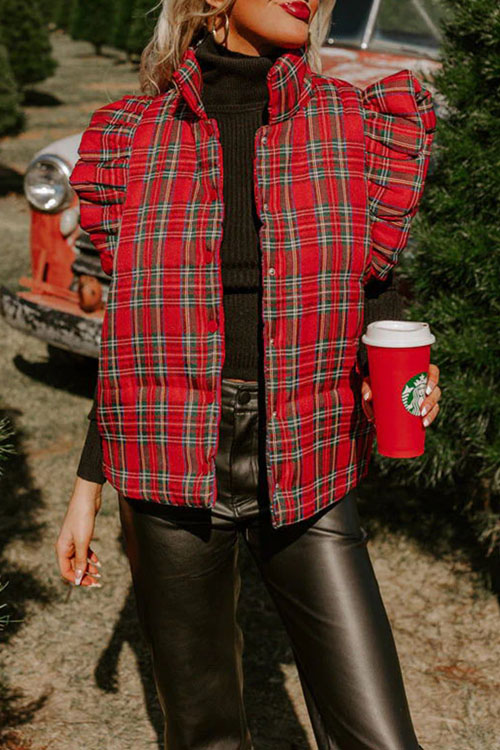 Kathiadress Christmas-style plaid quilted vest jacket