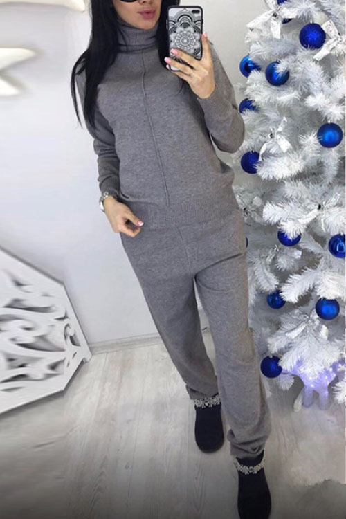Kathiadress Knitted pullover sweater + tracksuit ribbed leggings set