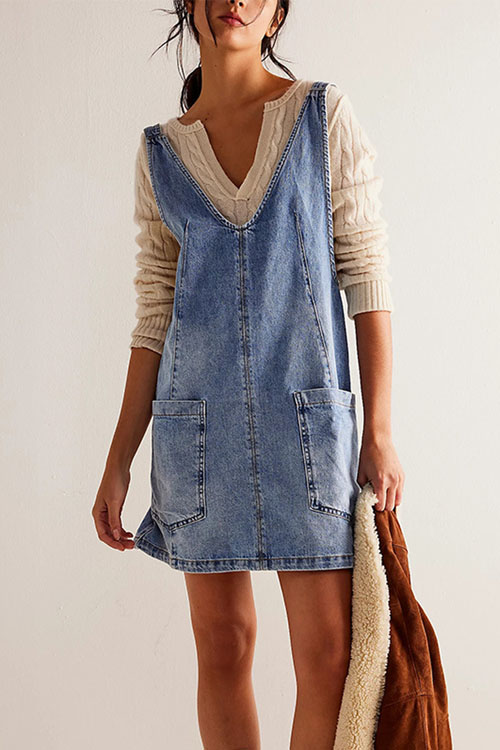 Kathiadress Denim Back Pocket Adjustable Dress 