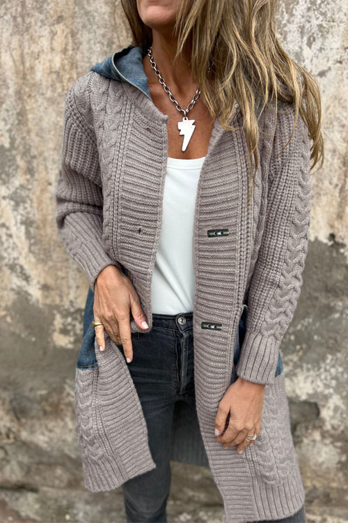  Kathiadress Loose-fitting knitted denim patchwork jacket