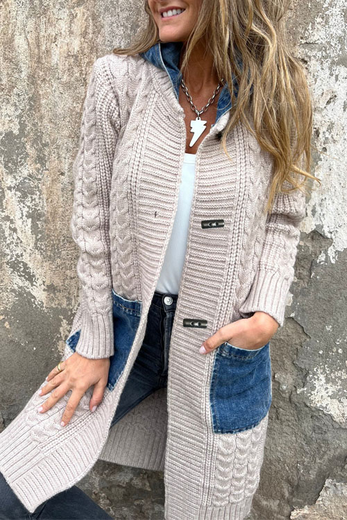  Kathiadress Loose-fitting knitted denim patchwork jacket