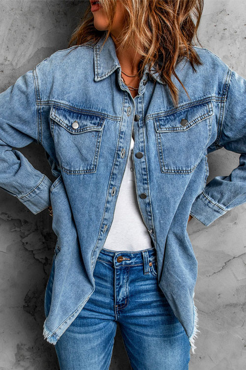 Kathiadress Trendy Denim Lapel Loose Simple Shirt Top