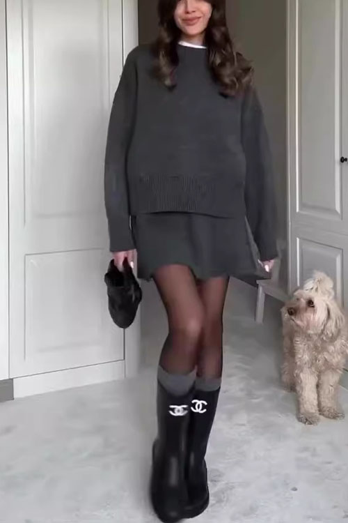 Kathiadress Casual Preppy Knit Sweater and Skirt Set