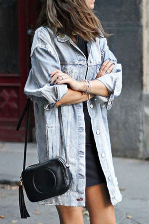 Kathiadress Large size mid-length fashionable denim windbreaker