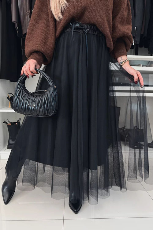 Kathiadress Autumn Winter Mesh Flared Midi Skirt