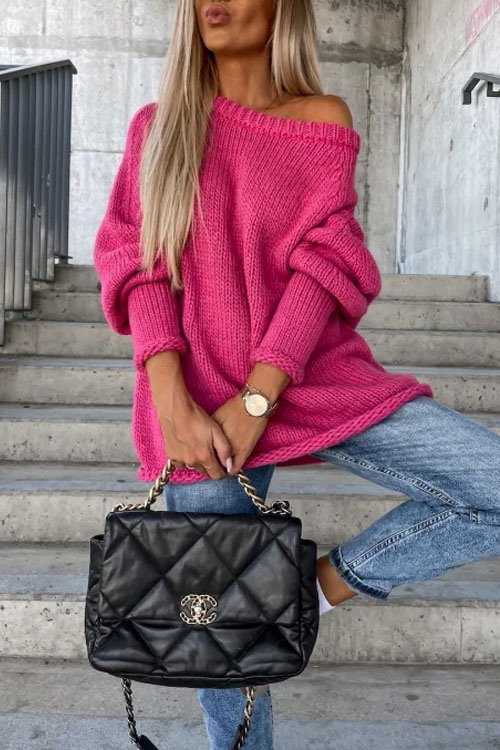 Kathiadress  Knitted solid color commuting loose large size sweater