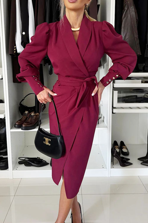 Kathiadress Solid Color Notched Lapel Blazer Dress