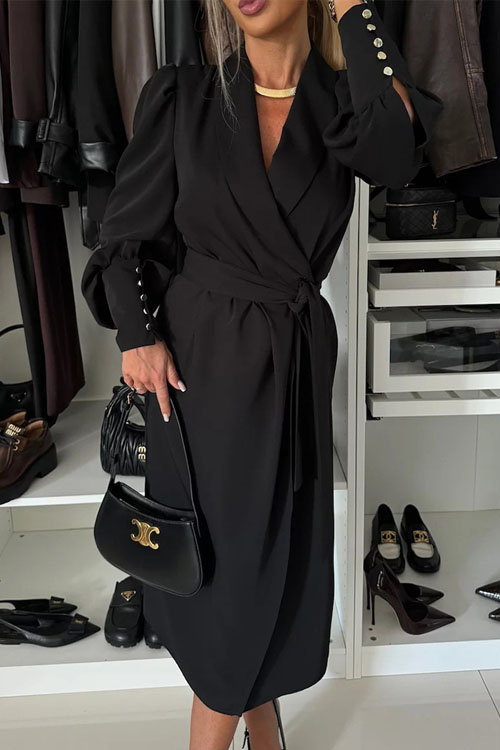 Kathiadress Solid Color Notched Lapel Blazer Dress