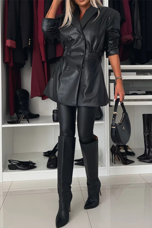Kathiadress Faux Leather Office Trench Coat