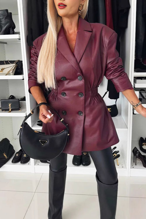 Kathiadress Faux Leather Office Trench Coat